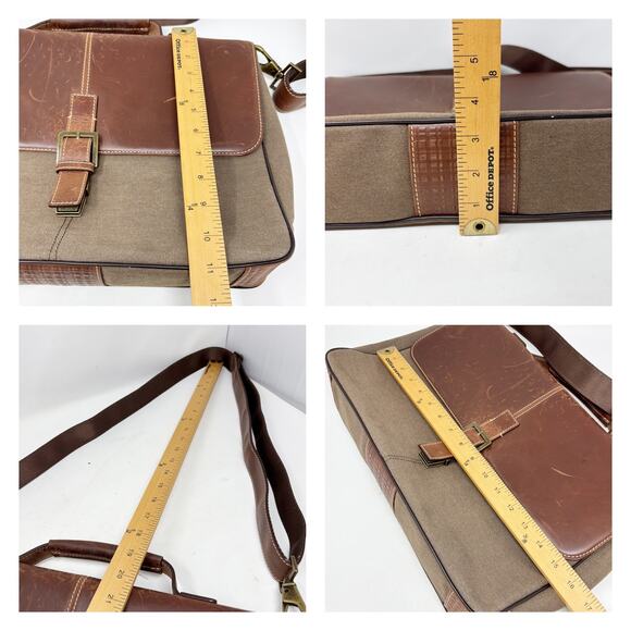 Boconi Messenger Lap Top Bag Flap Front Canvas and Leather Brass Hardware - Picture 13 of 16